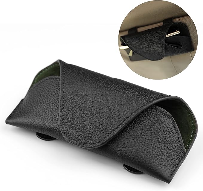 Magnetic Sunglass Holder for Car Visor Clip, Leather Car Glasses Holder, Visor Accessories Eyeglasses Holder Glasses Storage Case (01-Black)