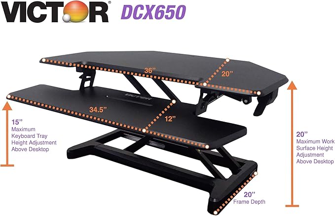 Square D Victor Technology DCX650 Adjustable Corner Standing Desk,36" W, Black