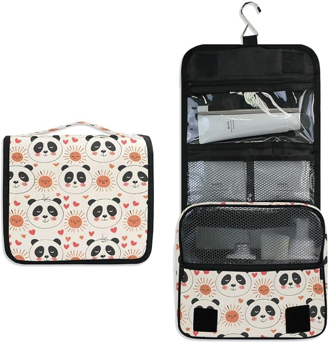 senya Hanging Travel Toiletry Bag Cute Kit Makeup Case Cosmetics Organizer for Men Women (Panda Bear With Red Hearts)