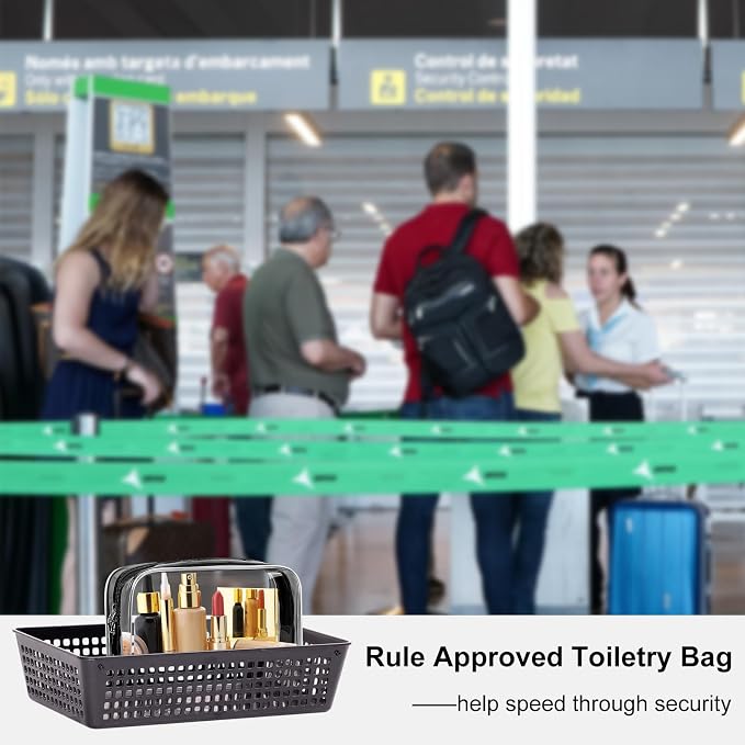 PLULON 2 Pack Travel Toiletry Bag, TSA Approved Toiletry Bag Clear Makeup Cosmetic Bag Quart Size Carry on Travel Accessories Portable Bags for Women Men - Black