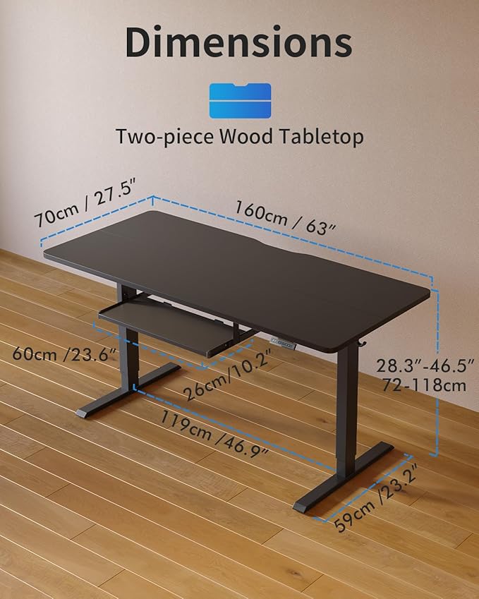 FEZIBO Standing Desk with Keyboard Tray, 60 x 24 Inch Adjustable Height Sit Stand Desk with Memory Presets for Home Office, Ergonomic Computer Workstation, Black