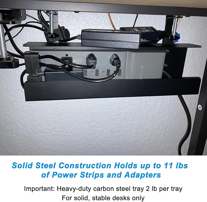 ZhiYo 16.5in Steel Cable Management Under Desk Tray, Large Clamp-On Under Table Cord Hider Tray, No Drill Cable Organizer for Desk, Wire Management Raceway, Black Rack, W3in x H4.7in