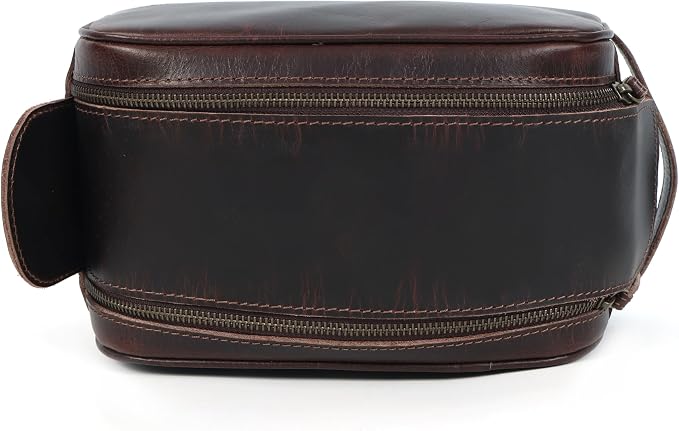 Toiletry Bag | Leather Dopp Kit for Men & Women – Travel Organizer with Multiple Compartments, Water-Resistant, Durable & Stylish | Grooming Essentials, Shaving & Makeup Pouch (Brown)