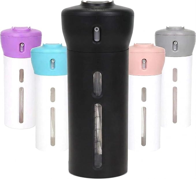 Travigo 4-in-1 Travel Dispenser Bottle, TSA Approved, Leak Proof, Four Reusable 1.4 oz. (40 mL) Toiletry Containers for Shampoo, Conditioner, Soap, Lotion, Skincare (Black)