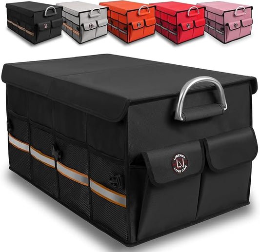 Trunk Organizer, LIBZAKI Cargo Organizer, Premium Multi Compartments Collapsible Portable Trunk Storage for auto, SUV, Truck, Minivan -Black