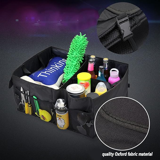 51L Large Capacity Trunk Organizer for Car,Oxford Cloth SUV Trunk Organizer with 2 Pocket and 4 Net Storages Tools Toys Foods,Universal Foldale Car Organizers and Storage