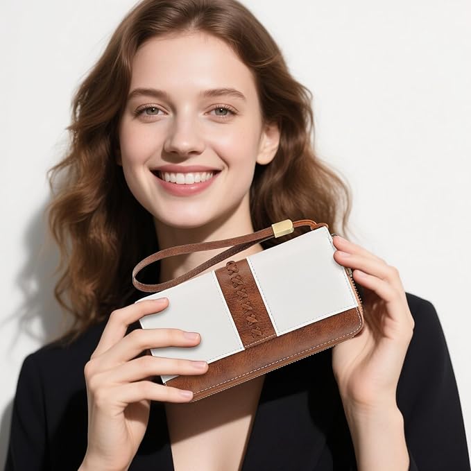 GOIACII Wallet for Women Ladies Wristlet Long Purse Zip Around Clutch RFID Blocking Vegan Leather