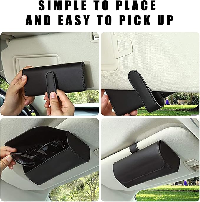 Ohleats Sunglasses Holder for Car Sun Visor, Leather Glasses Sun Visor Organizer Box with Hidden Magnetic Closure, Eyeglass Holder Clip Storage Case for Auto Visor, Car Accessories (Black)