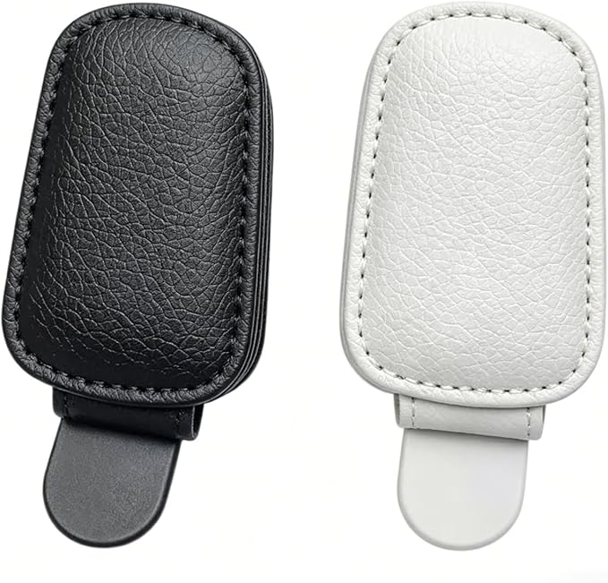 Car Sun Visor Sunglasses Holder – Leather Eyeglasses Clip with Ticket & Card Clip for Car Organizer