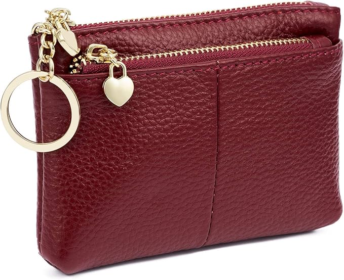 ZOOEASS Women Genuine Leather Zip Mini Coin Purse With Key Ring Triple Zipper Card Holder Wallet