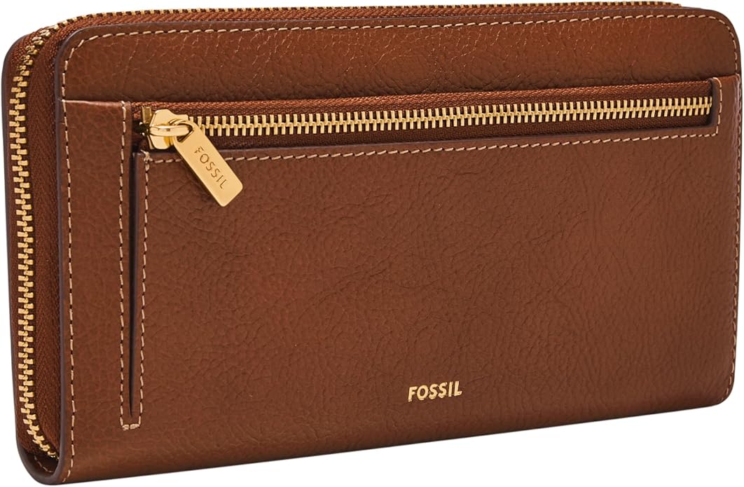 Fossil Women's Logan Leather RFID-Blocking Zip Around Clutch Wallet with Wristlet Strap for Women