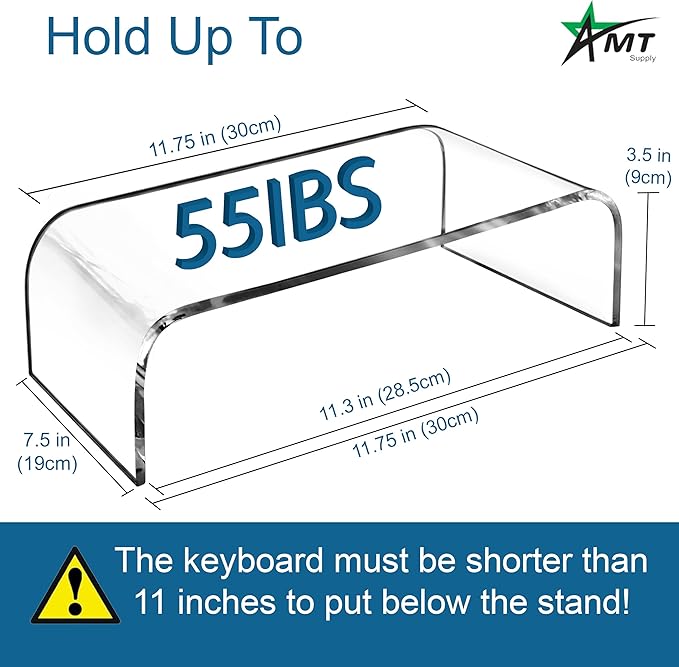 AMT 2 Pack Acrylic Laptop Monitor Stand & Computer Riser with Cat Keyboard Protector, Space-Saving Design, Extra Storage, Clear Shelf - Ideal for Monitors, Laptops, Printers, Desktop Decor