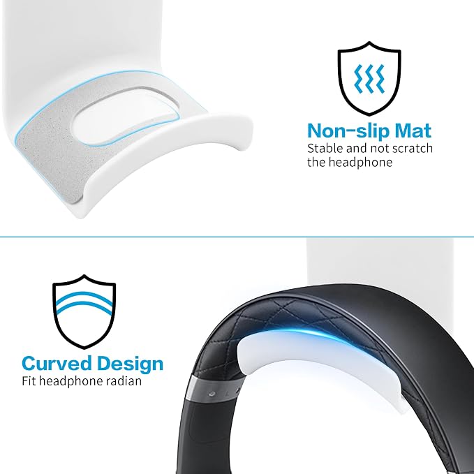YAODHAOD Headset Hanger Holder Wall Mount, Sticky Headset Stand Holder Clip Under Desk for All Headphone/Controller (White,Wall-Mounted)