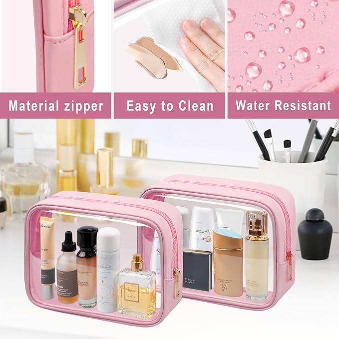 TSA Toiletry Bag Clear Makeup Bag Travel Essentials Cosmetic Bag for Men and Women Pink 2Pcs
