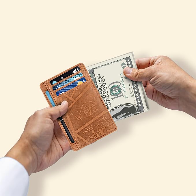 Oak Leathers Leather Slim Minimalist Wallet for Men & Women RFID Front Pocket Leather Card Holder Wallets (Egyptian Cognac)