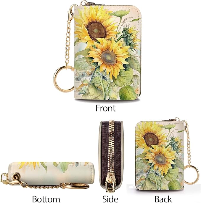 Credit Card Holder RFID Wallet, Small Card Holder Wallet for Women with Keychain Zipper, Funny Leather Print Credit Card Wallets Accordion Gift
