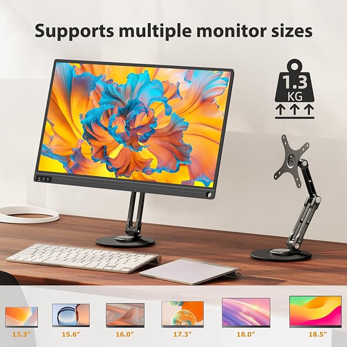 UPERFECT 75mm VESA Mount Monitor Stand - Foldable Small Display Mount for 15.6" 16" 17" 17.3" inch Portable Monitor, Tabletop, Portable, Mobile Display Arm Stand Lay Flat Support VESA 75 * 75mm