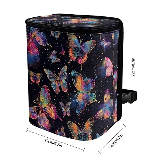 Biyejit Colorful Butterfly Car Trash Can Automotive Garbage Bag Trash Can with Lid Collapsible Reusable Waterproof Car Accessories Interior Cars Organizer