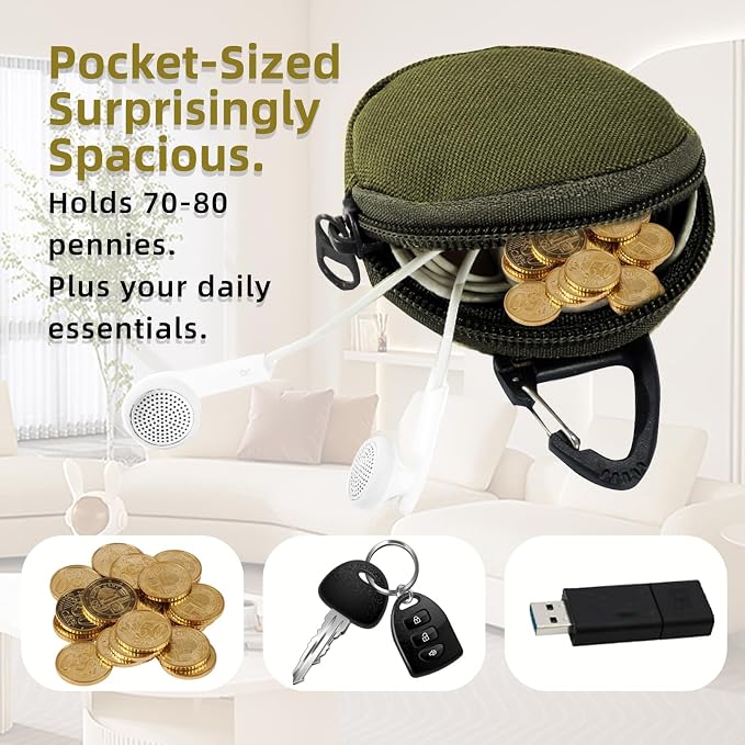 Coin Pouch for Men 2PCS Green, 1000D Nylon Small Zipper Change Purse with Triangle Buckle, Mini Portable Compact Pocket Coin Holder for Loose Change