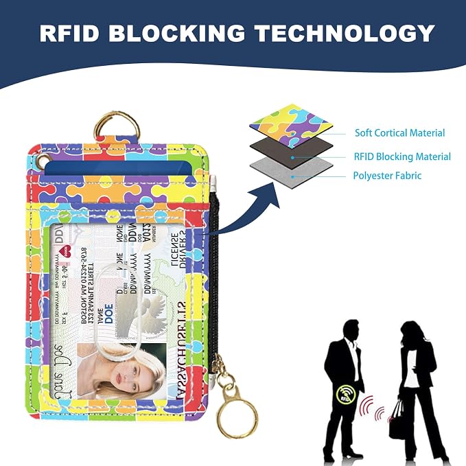 Slim Wallet Credit Card Holder, Jigsaw Puzzle, RFID Wallet Women Cute Small Front Pocket Wallet With Zipper, PU Leather Thin travel RFID Blocking Card Case ID Window,Ladies Gifts