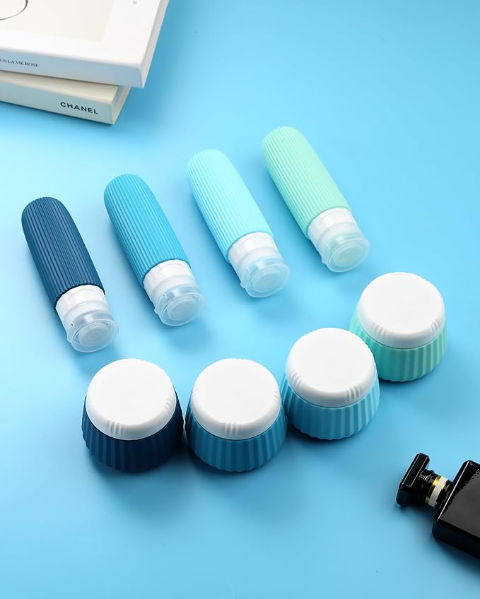 Mrsdry Travel Bottles for Toiletries 8 Pack, TSA Approved 3 oz Travel Containers with Clear Bag, Leak Proof Silicone Squeezable Essentials Jars