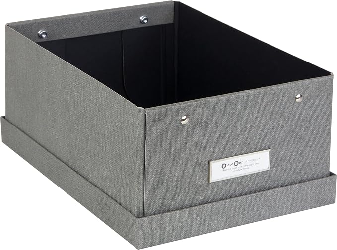 Bigso Karin KD Collapsible Storage Box with Labelframe for Easy Identification - Simple Assembly without Tools - Decorative Storage Boxes with Lids - 8.9in x 12.4in x 5.4in - Light Gray