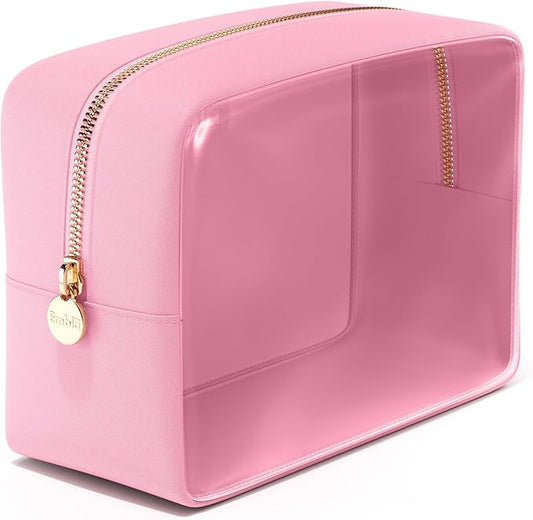 Embla Clear Large Makeup Bag Cute Big Make Up Nylon Pouches Travel Bathroom Bags for Toiletries XL Cosmetic Pouch for Women Girls Extra Large Zipper Toiletry Skincare Organizer Light Pink