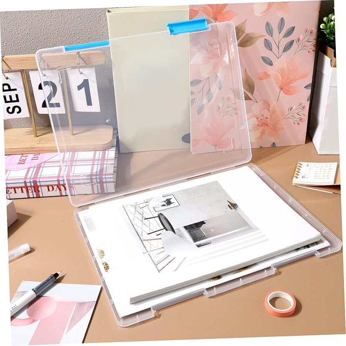 4pcs Clear File Boxes with Lids Transparent Plastic Document Organizer Stackable Desktop Storage Case for Office and Student Paper Management