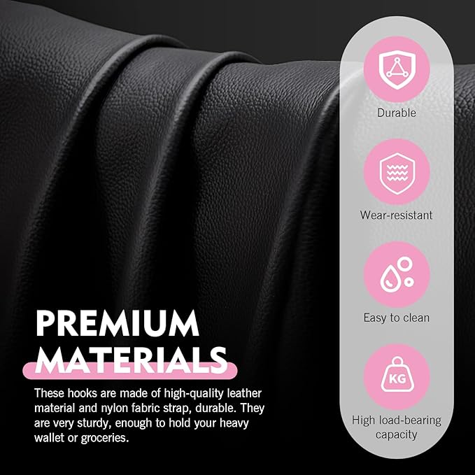 2PCS Car Headrest Hooks, Leather DIY Concealed Seatback Hook, Heavy-Duty Metal Storage Hanger for Purse Bags, Universal for Most Cars, SUVs, Trucks (Black)