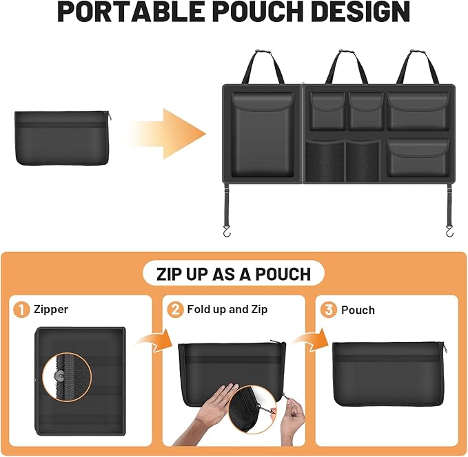 Detachable Hanging Trunk Organizer, Foldable Car Trunks Organizer Back Seat Hangings with 7 Large Compartments, Hanging Trunk Organizer for SUVs, Jeeps, Hatchbacks