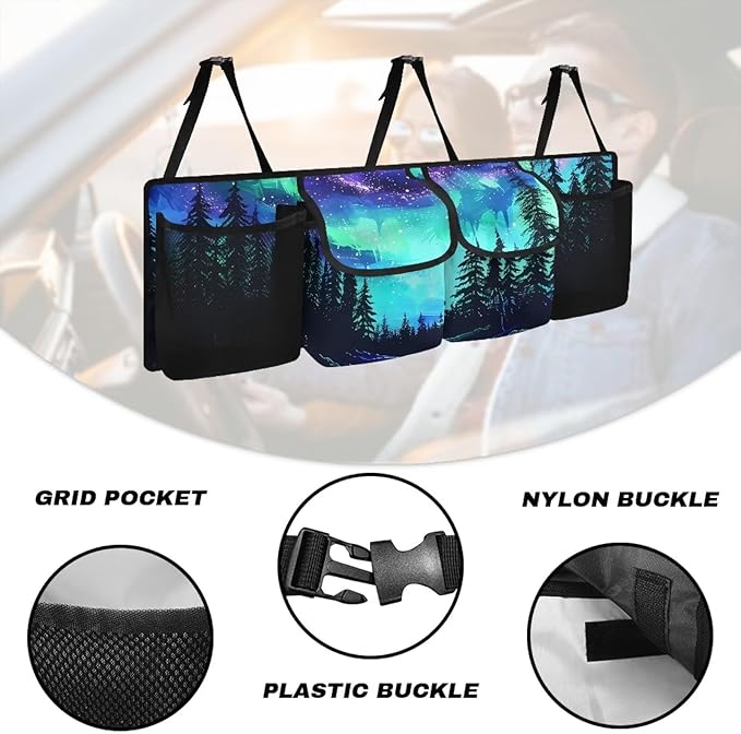 Starry Sky Car Trunk Organizer and Storage,Forest Design Backseat Hanging Organizer for SUV,Truck,Van Collapsible Cargo Storage Bag,Vehicle Accessories Decorate Not Easy to Fade