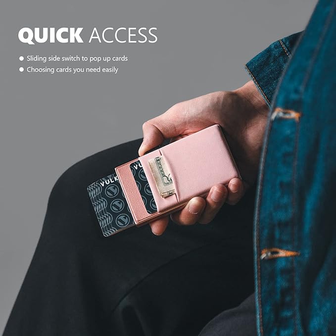 VULKIT Minimalist Wallet with ID Window & EDC Pocket Pop Up Card Holder RFID Blocking Slim Wallet Design for Airtag Cash Coins & Credit Cards