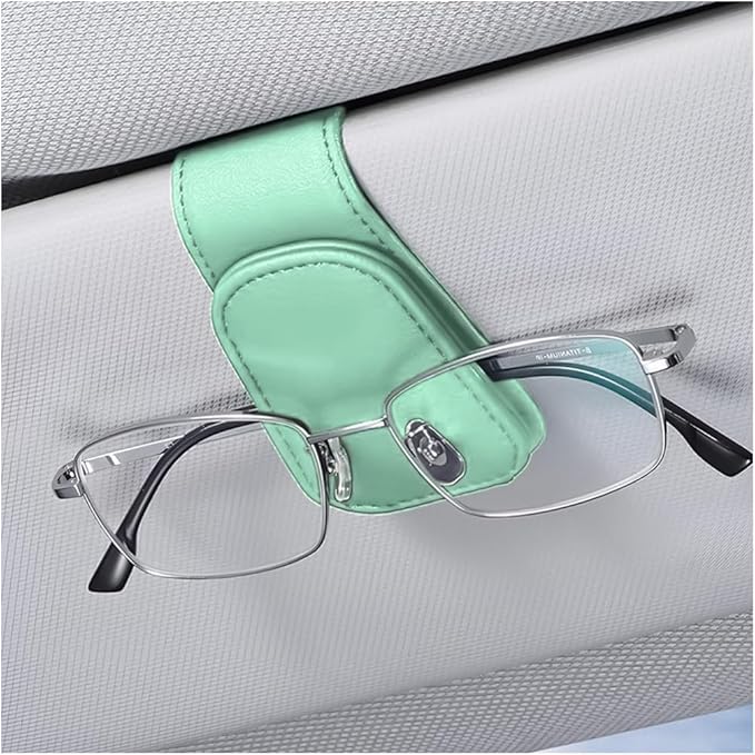 zipelo Sunglasses Holder for Car Sun Visor, Vehicle Magnetic Leather Eyeglass Hanger, Sun Glasses Mount Clip on Visors, Ticket Card Cash Organizer, Auto Interior Accessories (Light Green, 1 PCS)