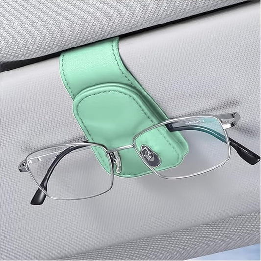 zipelo Sunglasses Holder for Car Sun Visor, Vehicle Magnetic Leather Eyeglass Hanger, Sun Glasses Mount Clip on Visors, Ticket Card Cash Organizer, Auto Interior Accessories (Light Green, 1 PCS)