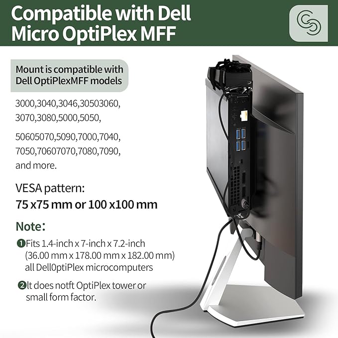 2 Pack Mini PC Mount Compatible with Dell Micro Form Factor Case Mount,VESA, Under Desk and Wall Mount Fits MFF 3040 3050 3060 5060 5070 7010 7020 7040 7050 7060 7070 7080 7090 9020 pro Micro Mount