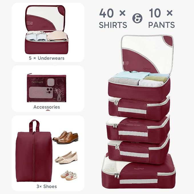 OlarHike 10 Set Packing Cubes for Travel, Gifts for Women Mom,Anti-Tearing Suitcase Organizer with Over 1000 pcs Mesh Holes,Vacation Essentials & Accessories for Cruise Ship