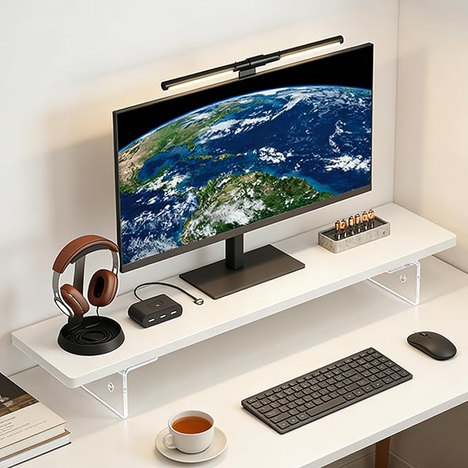Computer Monitor Stands, Wood & Acrylic Computer Monitor Stand, Desk Monitor Stand Underneath Storage For Office, Home, School Supplies, 31.5" L (White)