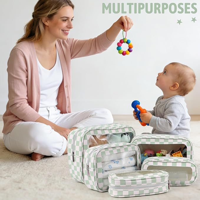 5PCS Diaper Bag Organizer Pouch Set,TSA Approved Toiletry Bag, Waterproof TPU Makeup Bag Set, Travel Organizer Bags for Women and Kids，Mothers Day Gifts