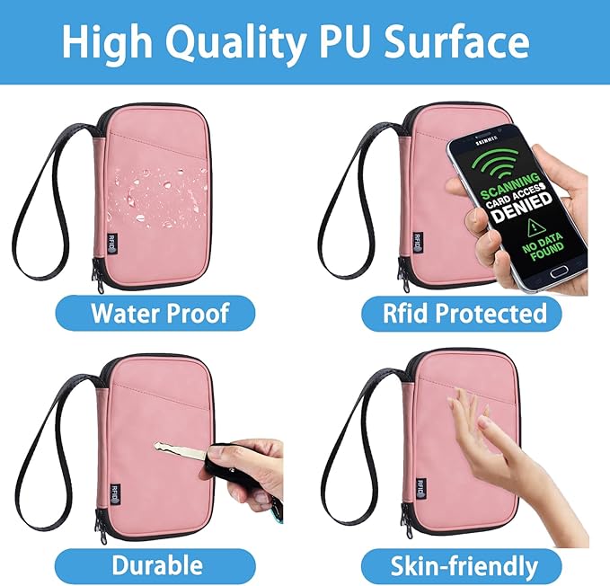 family passport holder for 4 pink multiple passport bag passport wallet for travel passport cover rfid blocking for women waterproof wallet with zipper passport case for men