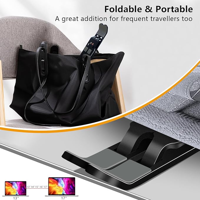 Laptop Stand, Computer Tablet Stand, Adjustable Aluminum Foldable Portable Laptop Holder Riser, Compatible with MacBook Air Pro, Lenovo, HP, Dell, More 10-15.6??Laptops and Tablets (Black)