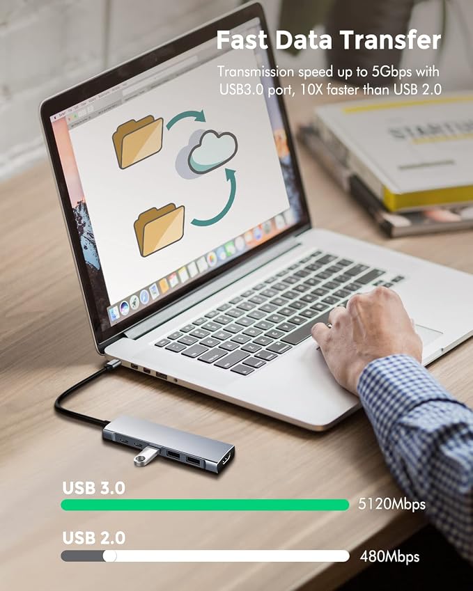 USB C Hub, HUBFINDER 9 in 1 USBC to HDMI with 4K, 100W Power Delivery, 3 USB3.0 and USB-C 5 Gbps Data Ports, SD/TF Card Reader, 3.5mm Headphone Jack, for MacBook Air, MacBook Pro,iPad Pro