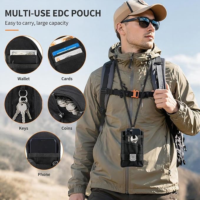 Small EDC Pouch，EDC Pouch for Men,Multitool Pocket Pouch Hold for EDC Tools, Outdoor Sports, Camping, Hiking, Purse, Cards, Keys, Change, Black EDC Belt Pouch for Daily Carry