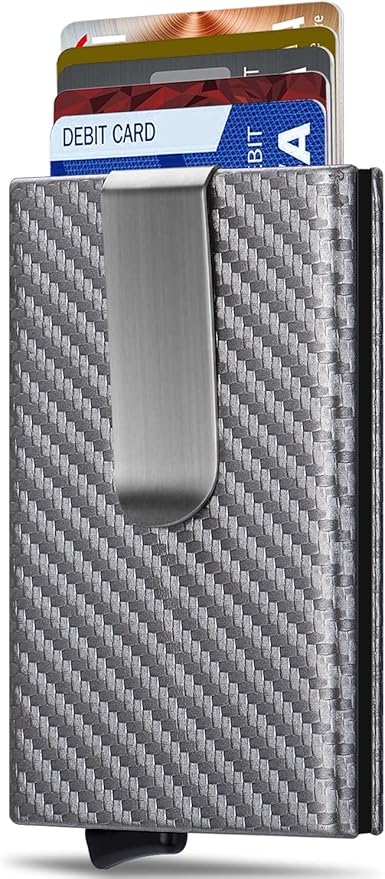 Pop Up Stealth Wallet for Men&Women - RFID Blocking Card Wallet with Money Clip - Minimalist Leather Wrapped Card Holder - Front Pocket Slim Wallet for 6 Credit Cards - Silver Wallet Gifts for Him
