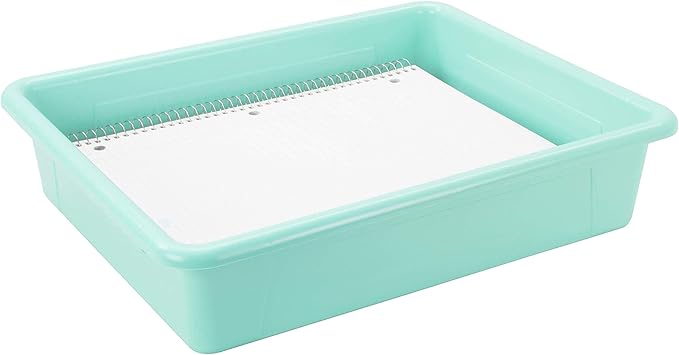 Storex Letter Size Flat Storage Tray – Organizer Bin for Classroom, Office and Home, Teal, 5-Pack (62522A05C), 10 x 13 x 3 Inches