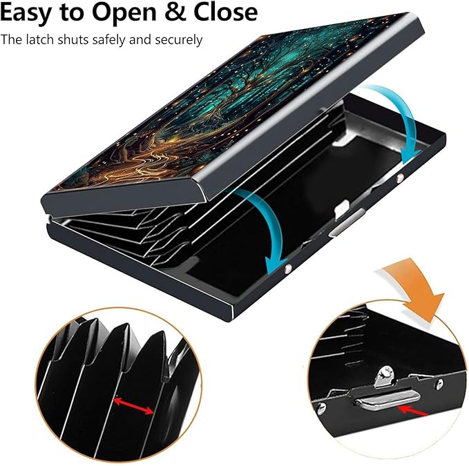 Credit Card Holder, Forest Design Mini RFID Blocking Aluminum Wallet Slim Metal Hard Case Shell Travel Wallet ID Case Small Credit Cards Case Business Cards for Women Men Girls