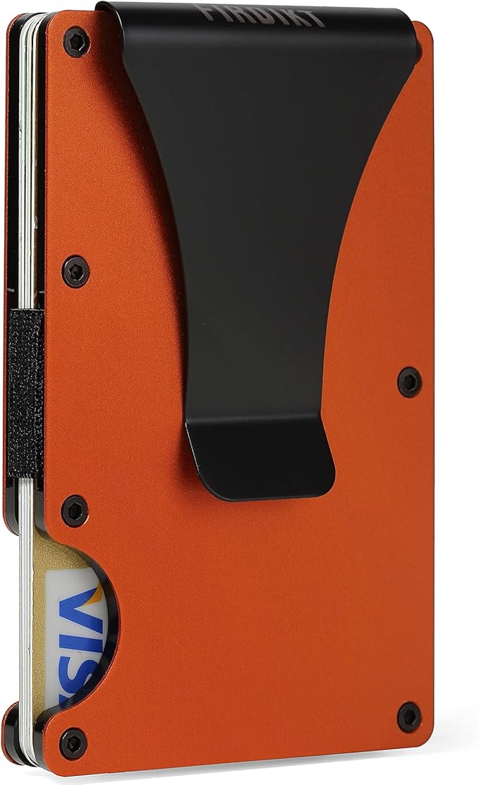 Slim Wallet for Men,RFID Blocking Minimalist Metal Wallet, Money Clip/Cash Holder, Front Pocket Aluminum Credit Card Holder, Ideal Gift for Men,Matte Orange