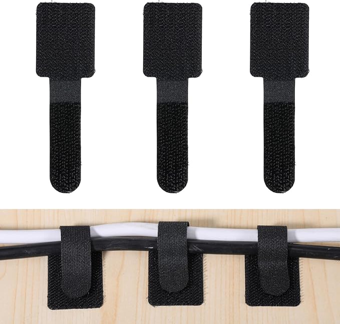 cobee 60 Pcs Hook and Loop Cable Ties, Under Desk Cable Management Reusable Wire Organizer for Cords Adhesive Cables Clips Adjustable Sticky Cord Organizer for Home Office Desk(3 x 9cm, Black)