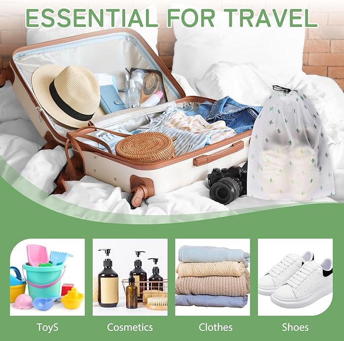 Shoe Bags for Travel, 15.7" x 11.8" Travel Shoe Bags for Packing, Large Waterproof Portable Travel Shoe Storage Bags Travel Essentials Women for and Men (5, Cactus)