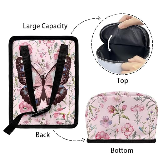 Biyejit Pink Butterfly Floral Car Trash Can with Lid Collapsible Reusable Waterproof Car Garage Bag, Automotive Garbage Can, Car Accessories Interior Car Organizer with Adjustable Straps