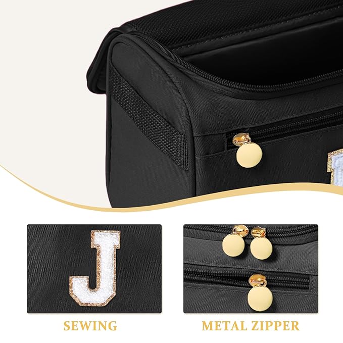 COSHAYSOO Cool Valentines First Communion Confirmation Gifts Dance Recital Trip Favor Gifts for Women Teen Girls Travel, Monogrammed Initial Hanging Toiletry Bag Toiletries Black Letter J